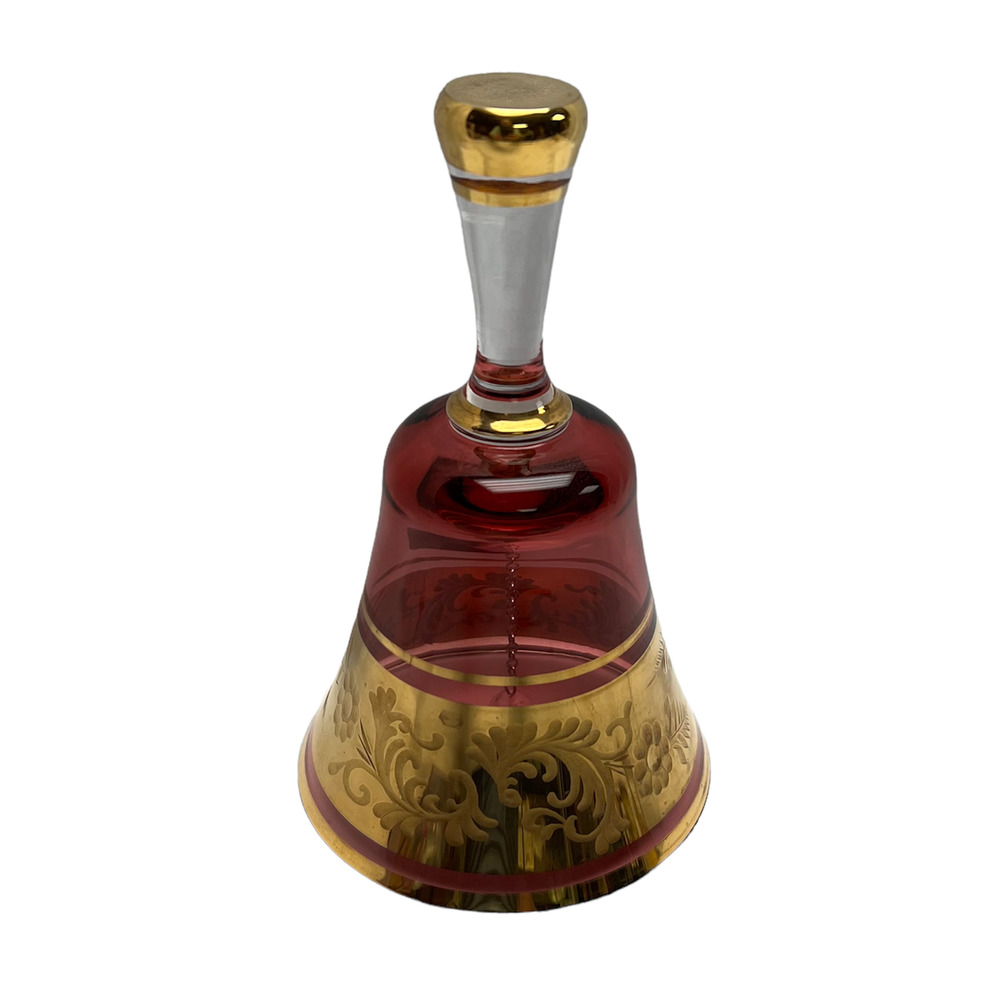 Bohemia Crystalex Bell Hand Made In Czech Republic Purple Glass Gold Accents 6" - Picture 3 of 7